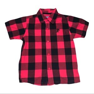 5/$25 French Toast Red Black Plaid Checkered Button Down Dress Shirt Top Boys 5